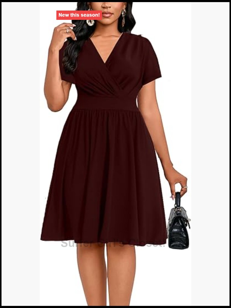 Short Sleeve V-Neck A-Line Ruched Casual Summer Dress